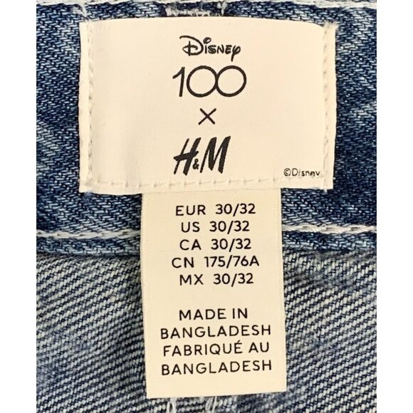 H&M Jeans 30 x 32 Blue Disney 100 X Loose High Rise Straight Leg Men Denim New - Picture 7 of 9
